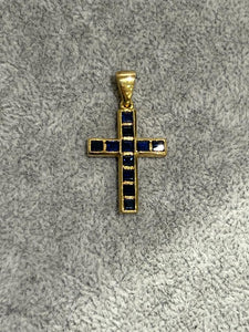18k yellow gold cross with sapphires