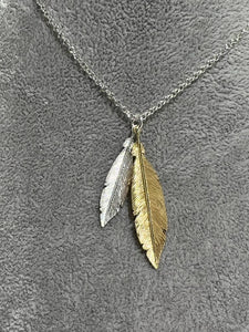 silver and gold plated feathers necklace