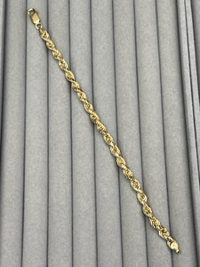 silver rope chain bracelet with 24k yellow gold plating; 8.17g; around 7.5 inches; thickness 5mm; made in Italy