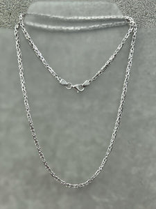 silver Byzantine chain with rhodium plating; 10.10g around 24 inches; thickness 2.4mm; made in Italy
