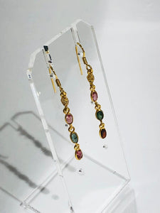silver earrings with 24k gold plating and tourmalines