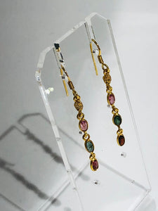 silver earrings with 24k gold plating and tourmalines