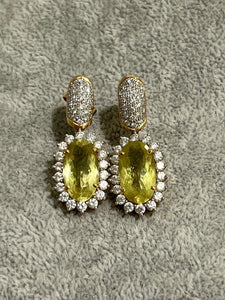 preowned 18k yellow gold earrings with golden topaz and diamonds