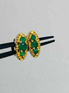 Silver earrings with 24k gold plating and emeralds