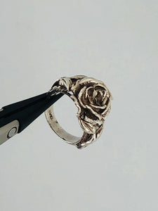 silver vintage rose ring