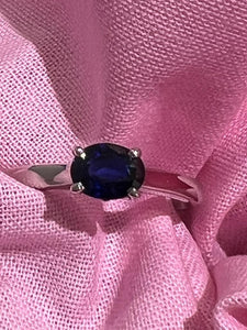 platinum ring with royal blue sapphire