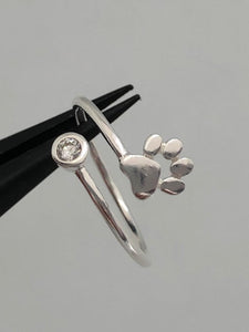 sterling silver cz and paw design adjustable ring