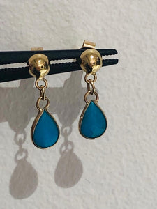 9k yellow gold drop earrings with turquoise