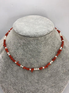 red coral necklace with silver gold plated clasp