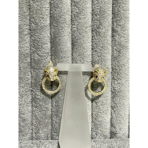 silver with gold plating jaguar door knocker stud earrings; 6.8g