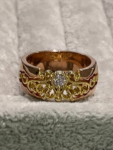 silver ring with rose and yellow gold plating