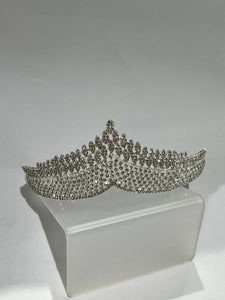 tiara with white rhinestones and silver colour metal