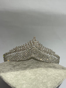 tiara with white rhinestones and silver colour metal