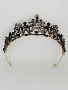 black large tiara with rhinestones; base metal