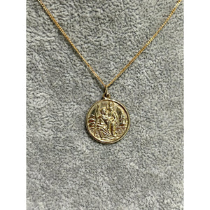 9k yellow gold St Christopher pendant; 1.38g; width 18mm, height with bail 23mm; chain not included