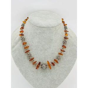 amber with silver necklace; 18 inches; 41g