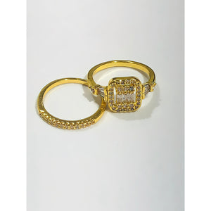 gold plated costume jewellery - set of two rings with cz; size M1/2