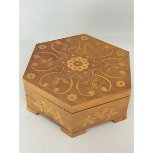 wooden box in hexagonal shape 8cm each side x58mm height