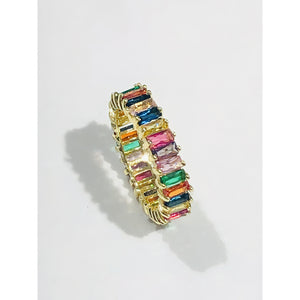 16k gold plated full eternity ring with multicoloured cz; size L1/2