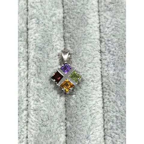 silver pendant with semiprecious stones - amethyst, peridot, citrine, garnet; 1.63g
