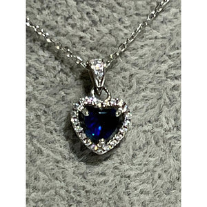silver blue cz halo heart pendant necklace 18inches (adjustable to 16 inches); 2.1g