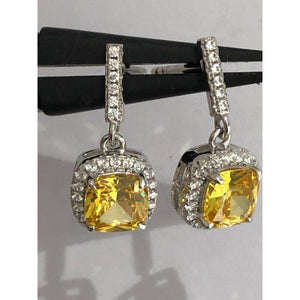 silver yellow cz drop earrings; 2.9g;  around 18mm length