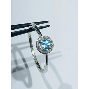 silver halo ring with diamonds and topaz; size S; 1.5g