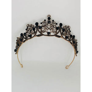 black large tiara with rhinestones; base metal