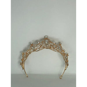 fancy small tiara with rose base metal and clear stones