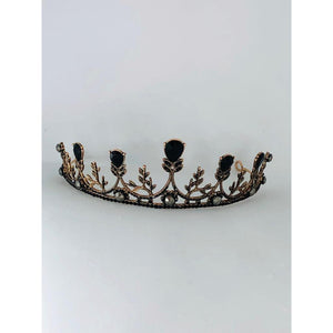black medium tiara with rhinestones; base metal