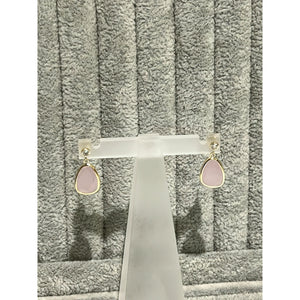9k yellow gold drop earrings with cz and pink glass; 1.31g