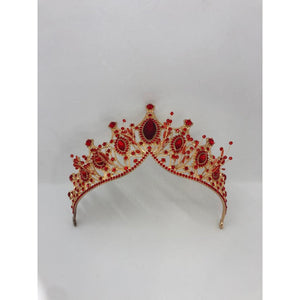 Tiara in red colour with rhinestones