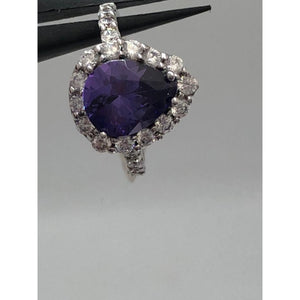 silver purple&white pear cut cz ring; size M; 4.1g