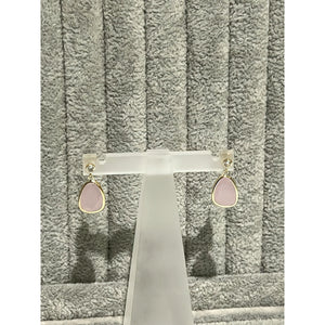 9k yellow gold drop earrings with cz and pink glass; 1.31g
