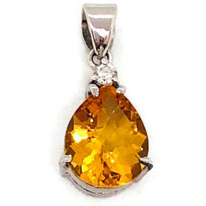 citrine pear shape pendant in silver with cz 0.05ct; 1.934g