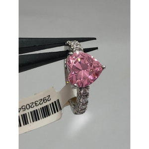 silver pink heart cz with cz on the shoulders ring; size J; 4.4g