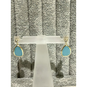 9k yellow gold drop earrings with cz and blue glass; 1.35g